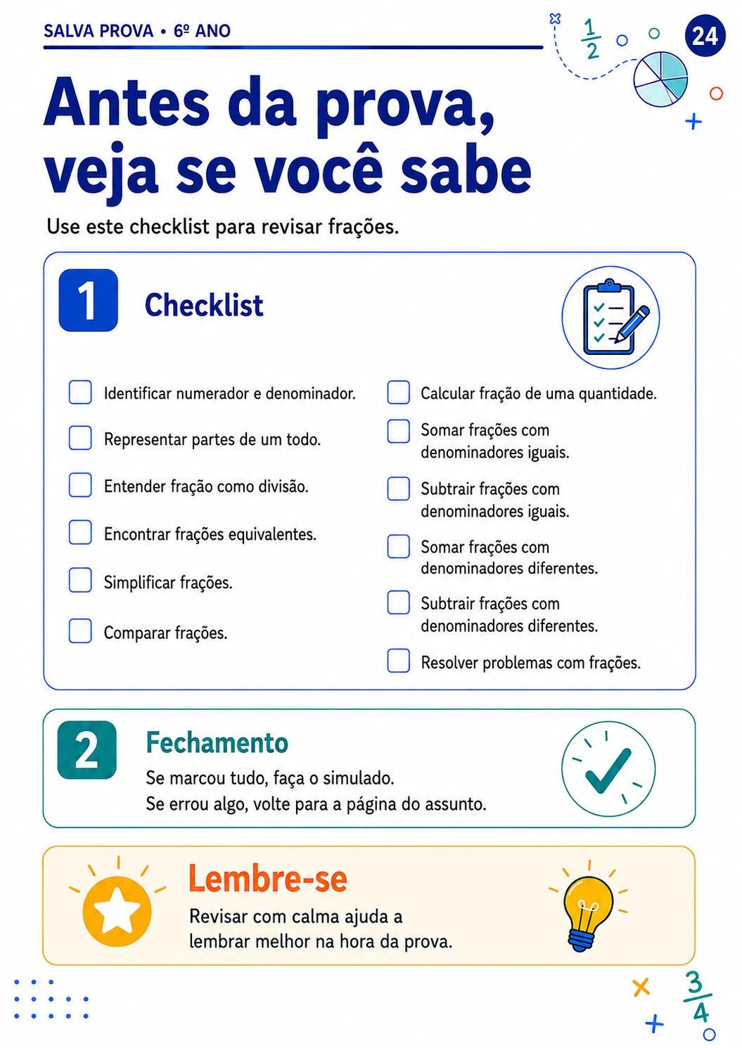 Página de destaque 6 da revisão de frações