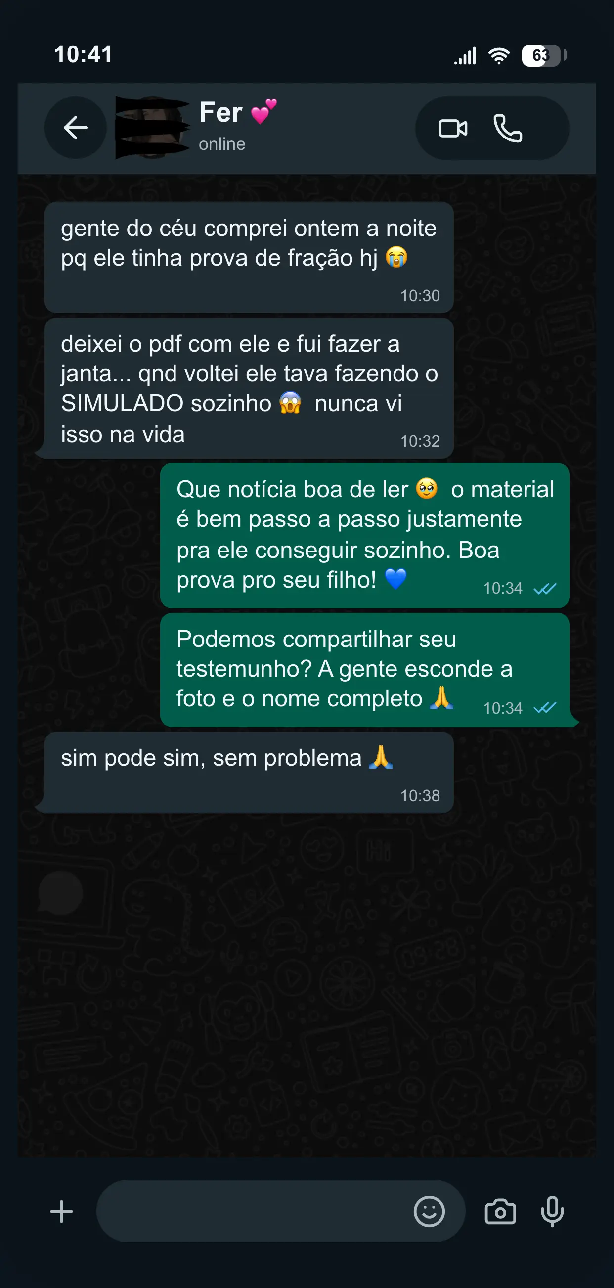 Print de conversa com cliente 1